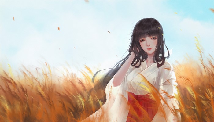 Kikyo from Inuyasha in a field