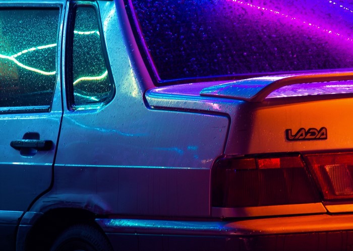 LADA car in neon lights
