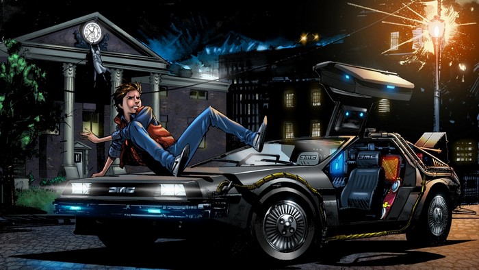 Marty McFly from Back to the Future with DeLorean