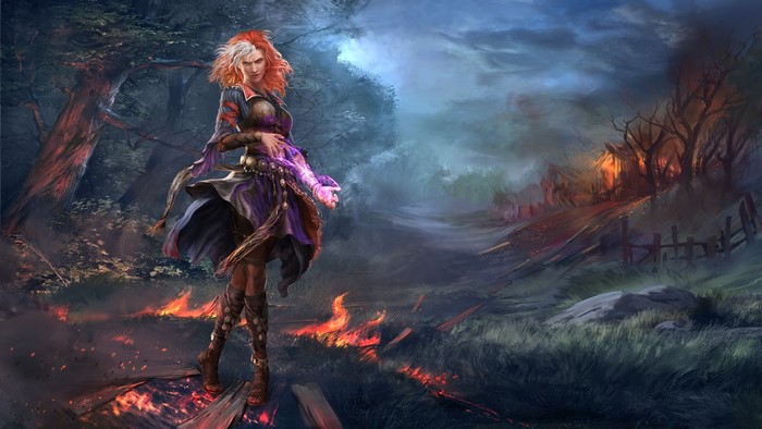 Lohse from Divinity: Original Sin 2 in a fiery landscape