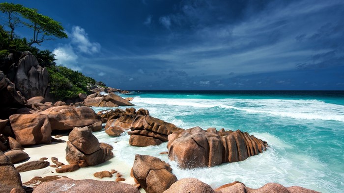 Granite boulders on a tropical beach in Seychelles