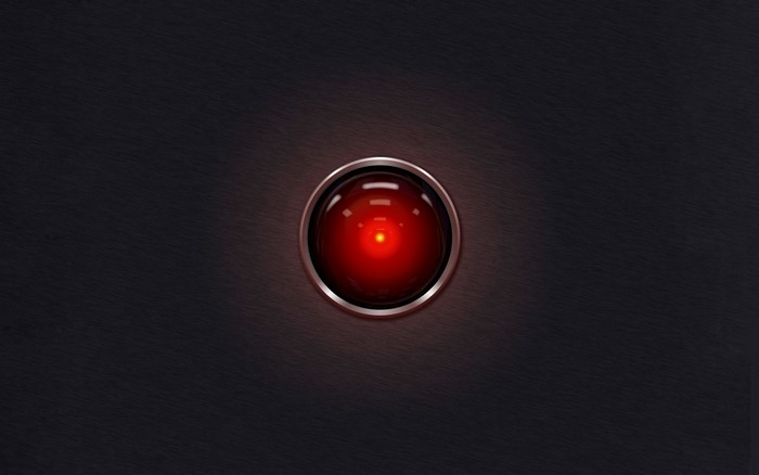 HAL 9000's red eye on a dark background