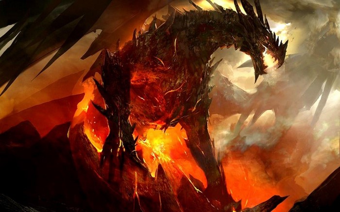 Fiery Bahamut Dragon Digital Artwork
