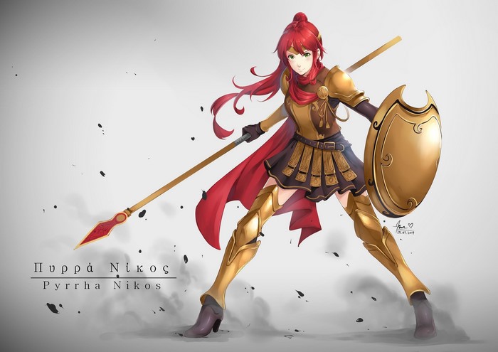 Pyrrha Nikos from RWBY with spear and shield