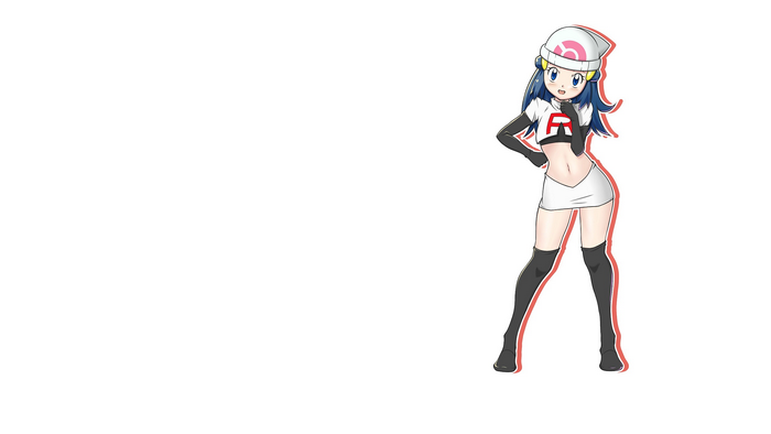 Dawn from Pokémon in Team Rocket outfit