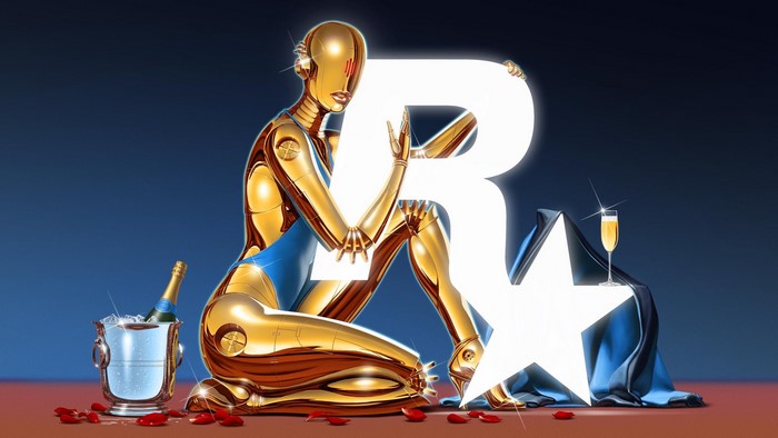 Rockstar Games Robot with Champagne and Roses
