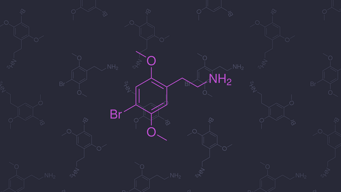2C-B molecular structure on dark background