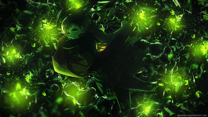 Ruby Rose from RWBY surrounded by green abstract elements