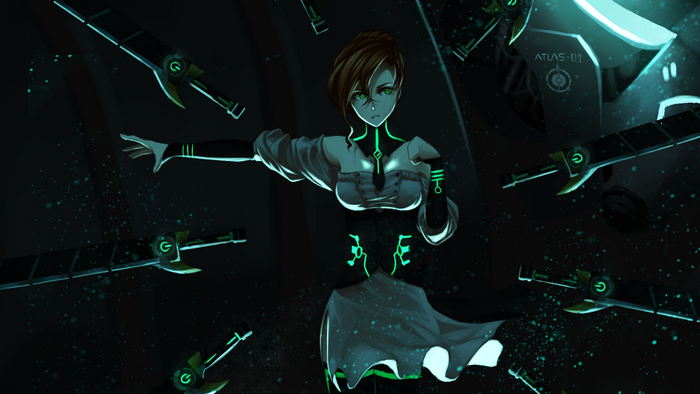 Penny Polendina from RWBY surrounded by swords