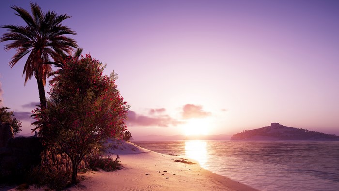 4K screenshot of Assassin's Creed: Odyssey beach sunset