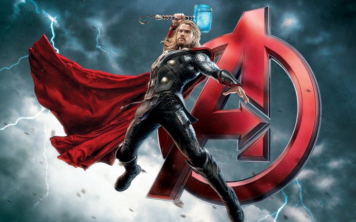 Thor Wielding Mjolnir with Avengers Symbol