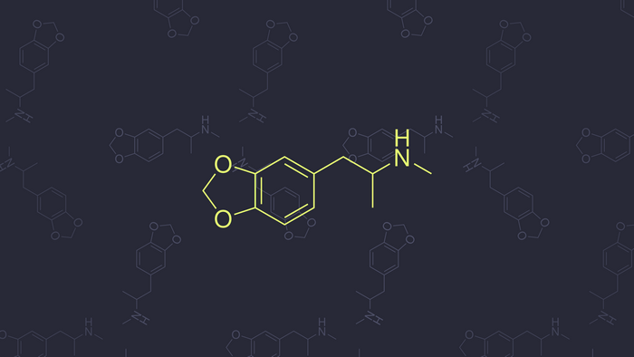 MDMA molecular model on dark background