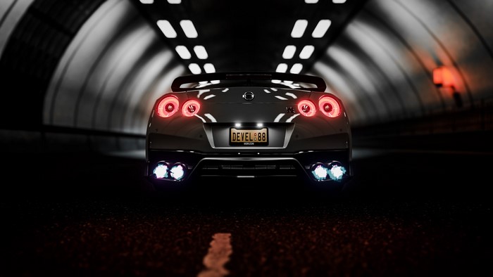 Nissan GTR in Dramatic Tunnel Lighting