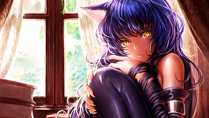 Blake Belladonna from RWBY sitting by a window