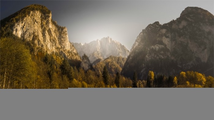 Panoramic view of mountains and autumn trees