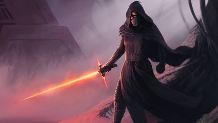 Kylo Ren from Star Wars holding a lightsaber