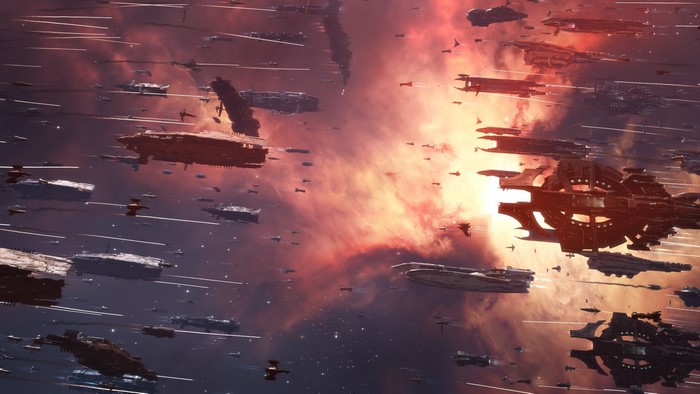 Massive space fleet battle in EVE Online
