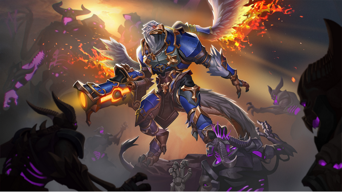 Drogoz from Paladins fighting demons