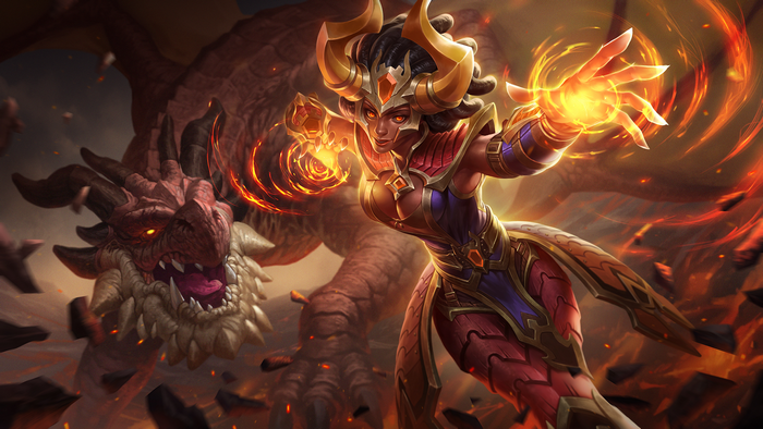 Imani from Paladins with a dragon