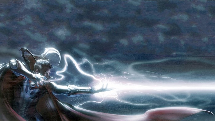 Doctor Strange casting lightning from his hands