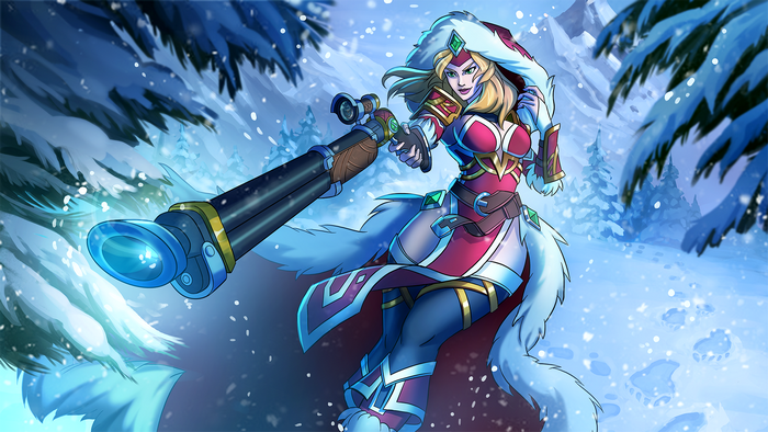 Lian from Paladins in a snowy environment