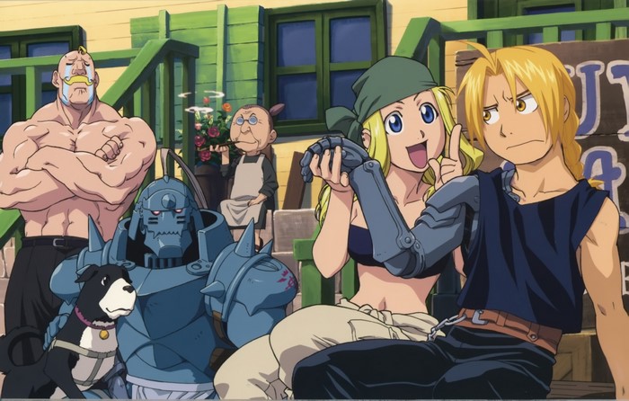Full Metal Alchemist characters with a dog