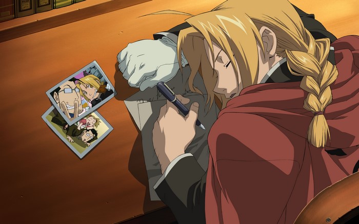 Edward Elric from Full Metal Alchemist writing