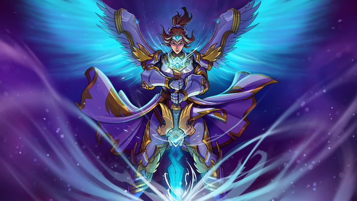 Furia from Paladins holding a glowing sword