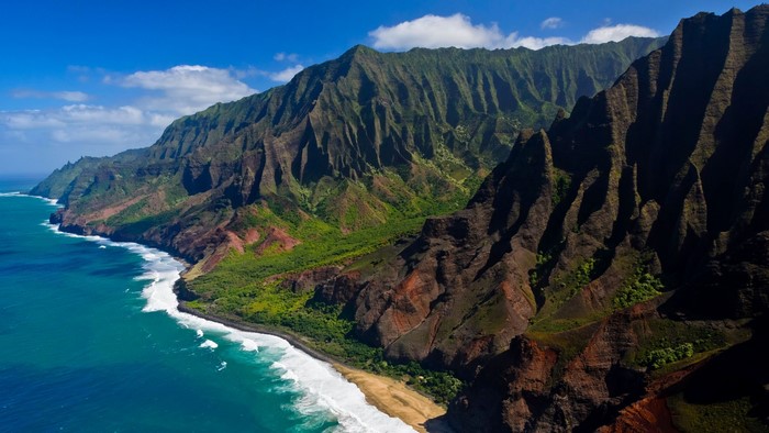 Aerial view of the Na Pali Coast on Kauai, Hawaii