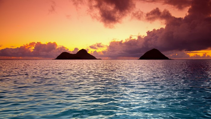 Two islands at sunset in Hawaii