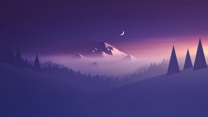 Minimalist mountain landscape at night