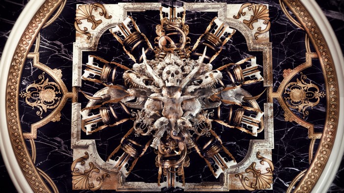 Ornate gold and marble skull centerpiece