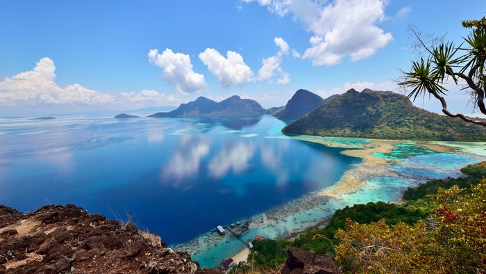Boheydulang Island landscape with mountains and coral reef