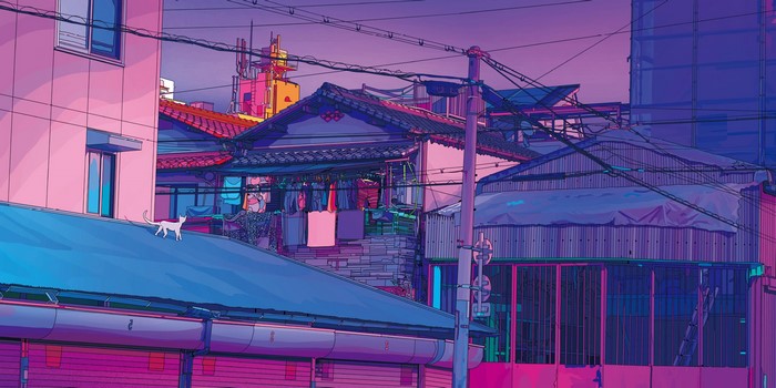 Cat on a rooftop in Tokyo, Japan