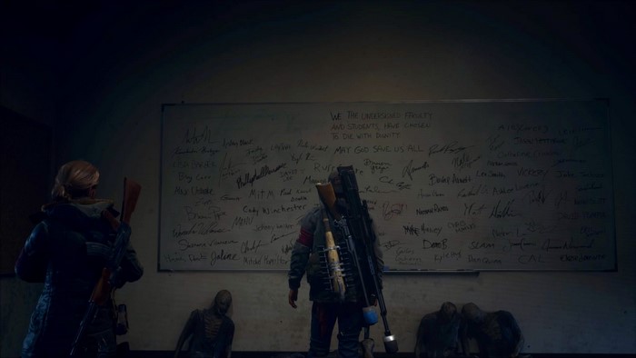Days Gone characters in a classroom with zombies