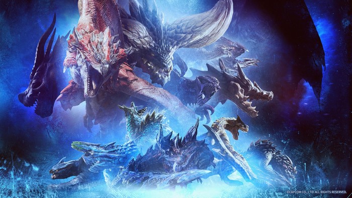 Monster Hunter: World creatures in a dark, icy environment