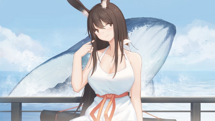 Anime girl with bunny ears and a whale