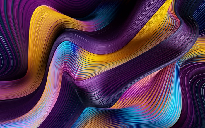Abstract wavy lines of purple, yellow, and blue