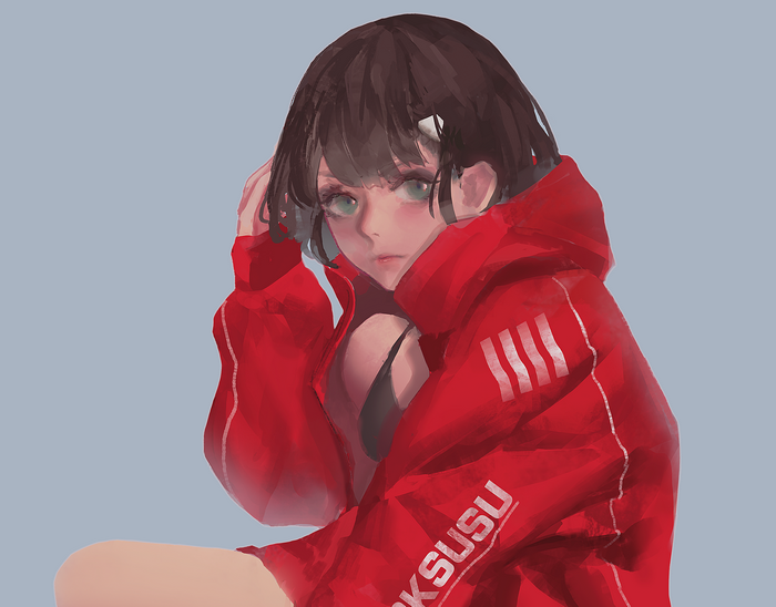Anime girl in red hoodie