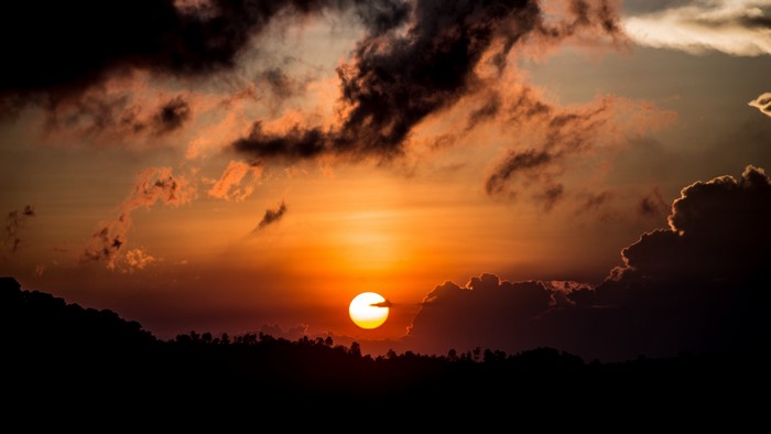 4K Sunset with Clouds and Silhouette