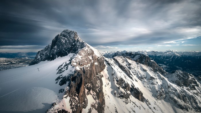 Snowy mountain peaks in the Dachstein Mountains, Austria