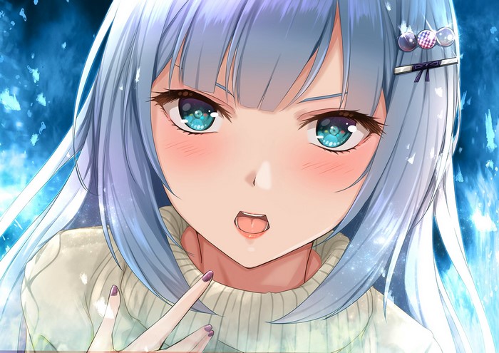 Anime girl with blue hair and aqua eyes