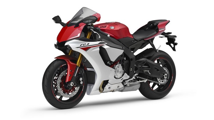 Red and white Yamaha R1 motorcycle