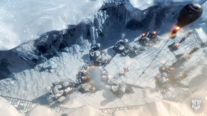 Frostpunk top view screenshot of a snowy settlement