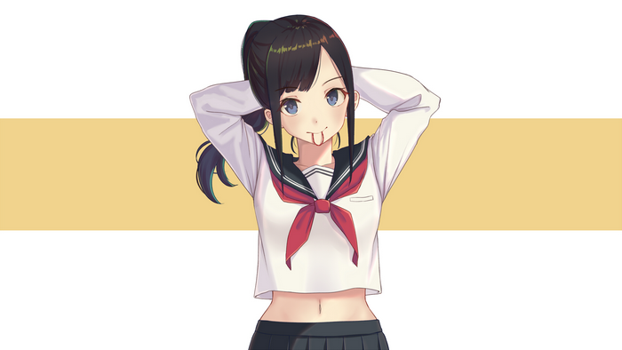 Anime girl with black hair and blue eyes in school uniform