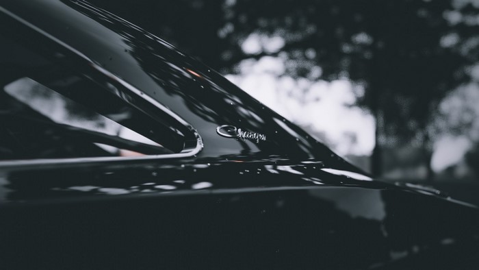 1969 Dodge Charger R/T emblem on a black car
