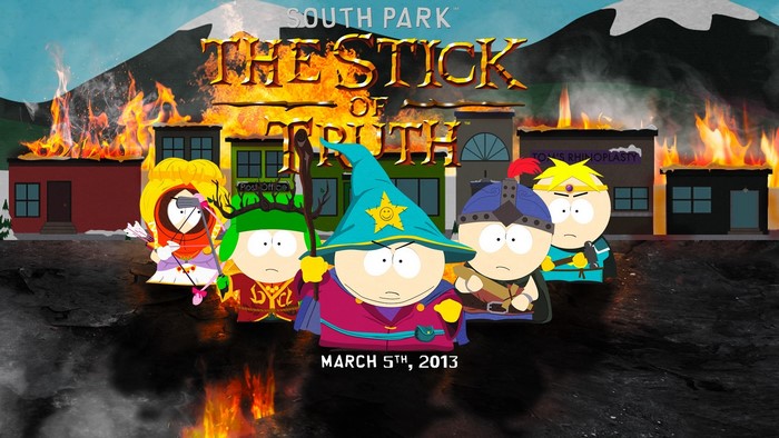South Park: The Stick of Truth characters in burning town