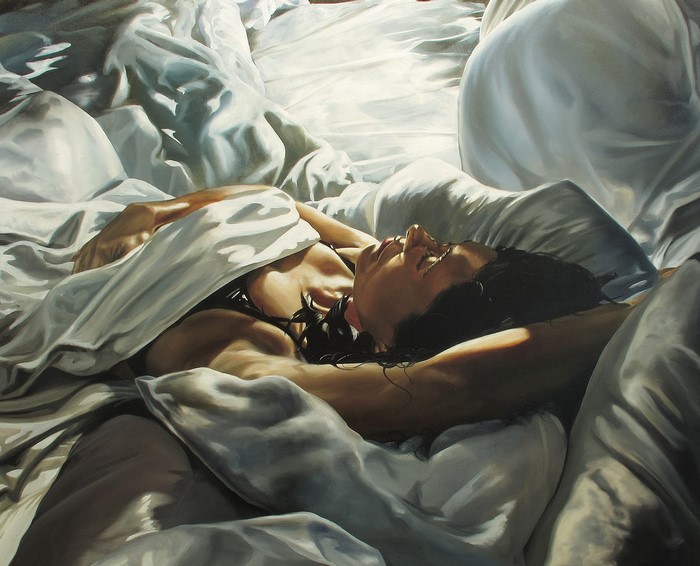 Painting of a woman sleeping in bed