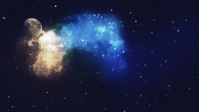 Planet and galaxy in deep space with stars