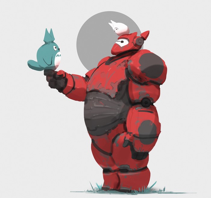 Baymax from Big Hero 6 holding Totoro